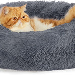 Indoor Solid Color Non-slip Round Fluffy Plush Pet Bed